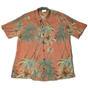TOMMY‎ BAHAMA Men Large Silk Orange Coconut Tree Print Hawaiian Shirt